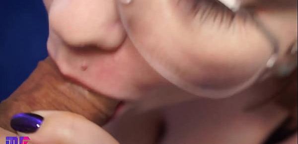  Close-up gentle blowjob, oral creampie